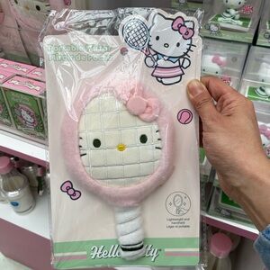 MINISO x Hello Kitty Tennis Pink and White Plush Tennis Racket Hand Mirror